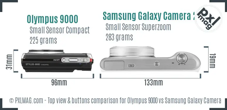 Olympus 9000 vs Samsung Galaxy Camera 2 top view buttons comparison Olympus 9000 vs Samsung Galaxy Camera 2 top view buttons comparison