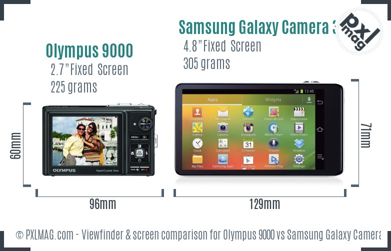 Olympus 9000 vs Samsung Galaxy Camera 3G Screen and Viewfinder comparison