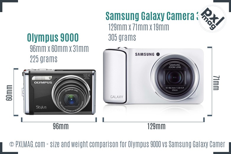 Olympus 9000 vs Samsung Galaxy Camera 3G size comparison
