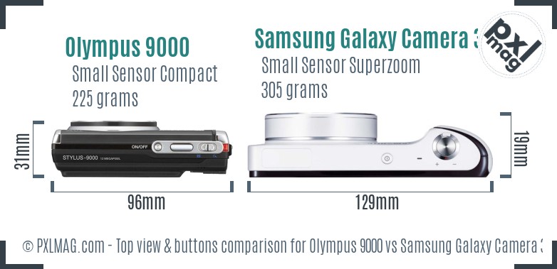 Olympus 9000 vs Samsung Galaxy Camera 3G top view buttons comparison