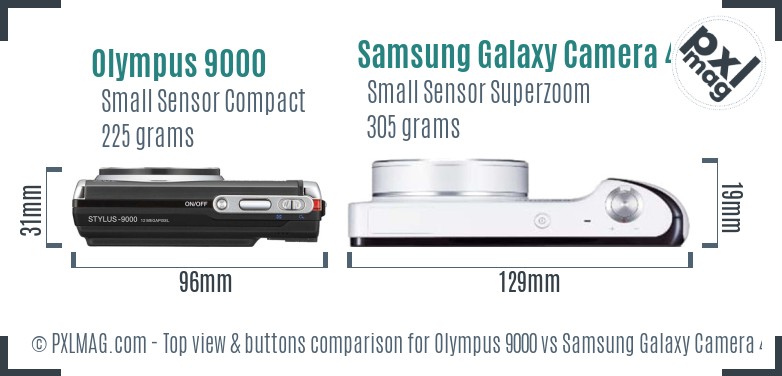 Olympus 9000 vs Samsung Galaxy Camera 4G top view buttons comparison