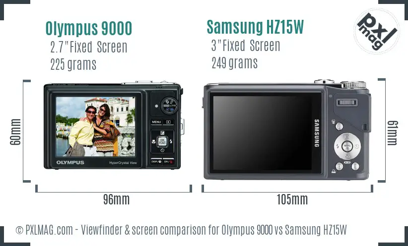 Olympus 9000 vs Samsung HZ15W Screen and Viewfinder comparison