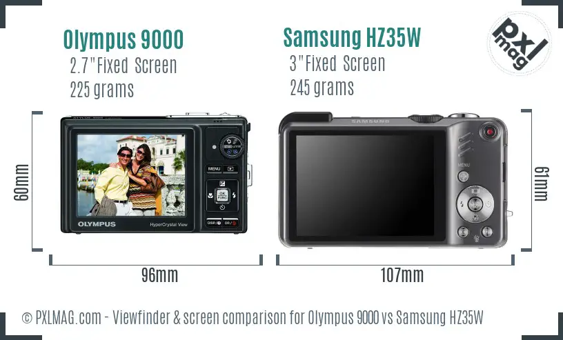 Olympus 9000 vs Samsung HZ35W Screen and Viewfinder comparison