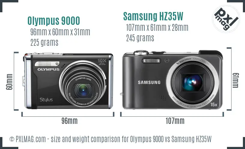 Olympus 9000 vs Samsung HZ35W size comparison