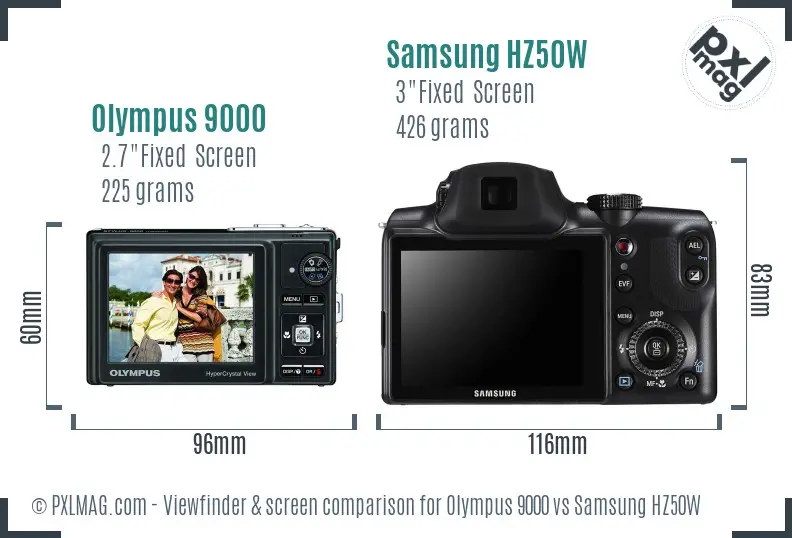 Olympus 9000 vs Samsung HZ50W Screen and Viewfinder comparison Olympus 9000 vs Samsung HZ50W Screen and Viewfinder comparison