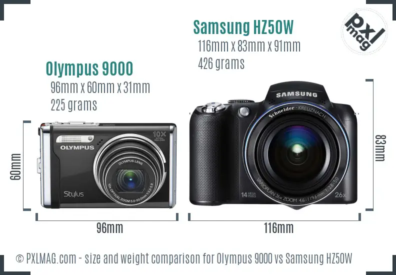 Olympus 9000 vs Samsung HZ50W size comparison Olympus 9000 vs Samsung HZ50W size comparison
