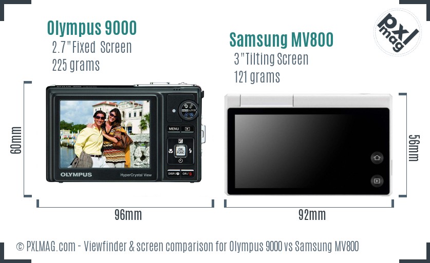 Olympus 9000 vs Samsung MV800 Screen and Viewfinder comparison