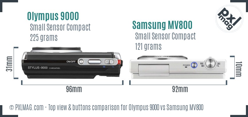 Olympus 9000 vs Samsung MV800 top view buttons comparison