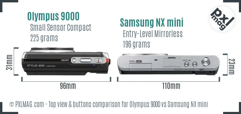 Olympus 9000 vs Samsung NX mini top view buttons comparison Olympus 9000 vs Samsung NX mini top view buttons comparison