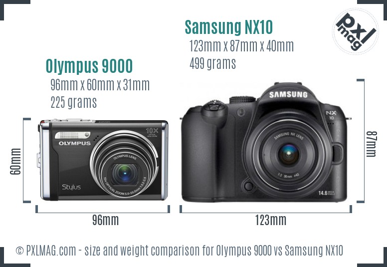 Olympus 9000 vs Samsung NX10 size comparison