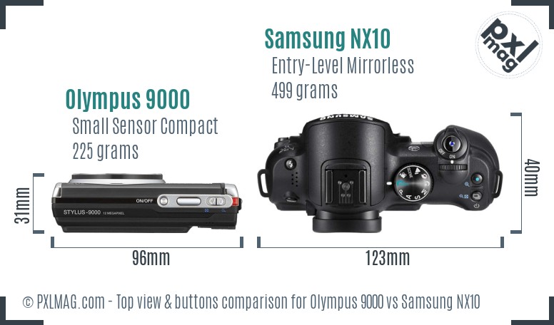 Olympus 9000 vs Samsung NX10 top view buttons comparison
