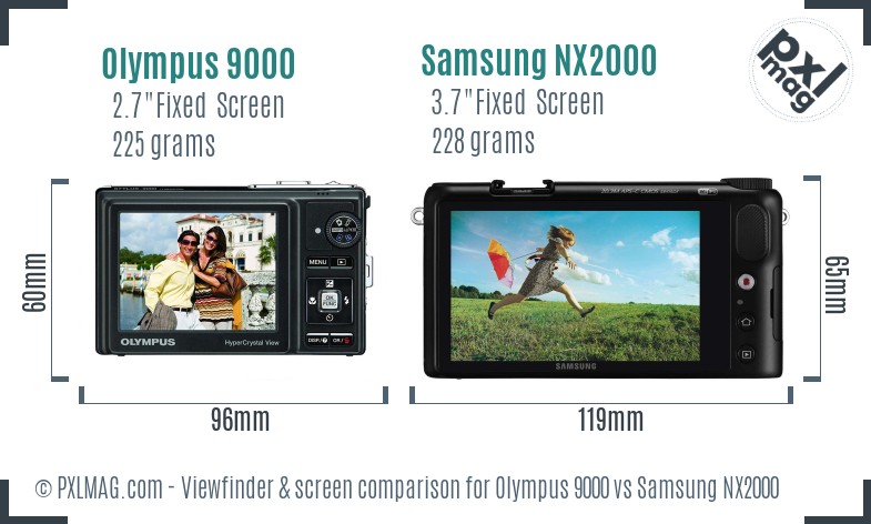 Olympus 9000 vs Samsung NX2000 Screen and Viewfinder comparison