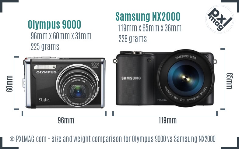 Olympus 9000 vs Samsung NX2000 size comparison