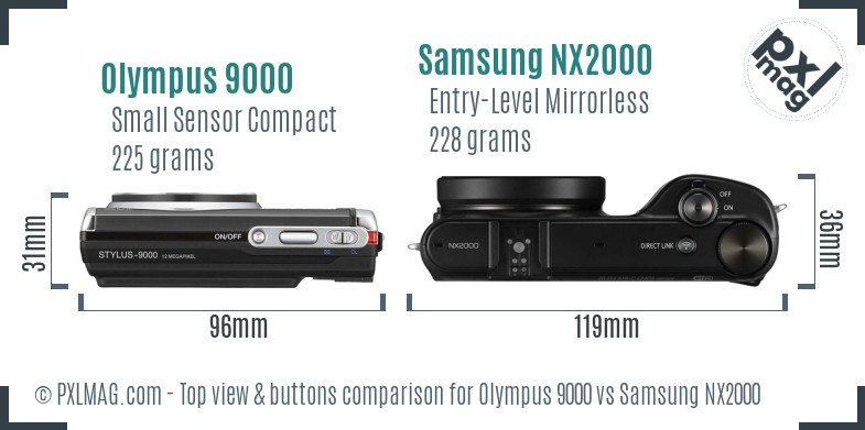 Olympus 9000 vs Samsung NX2000 top view buttons comparison