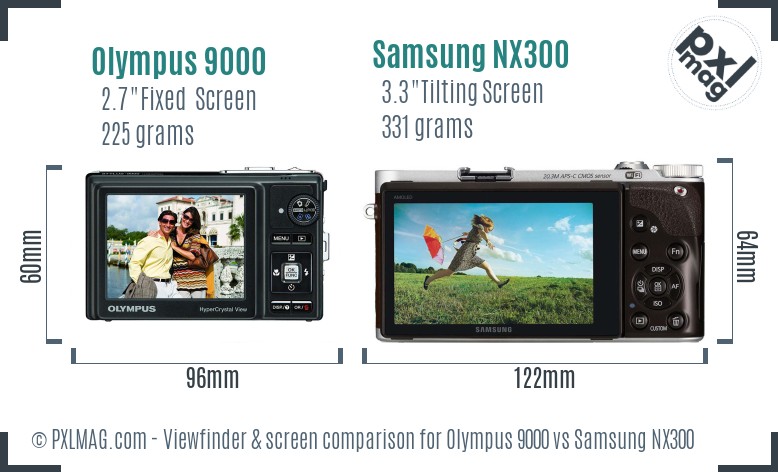 Olympus 9000 vs Samsung NX300 Screen and Viewfinder comparison