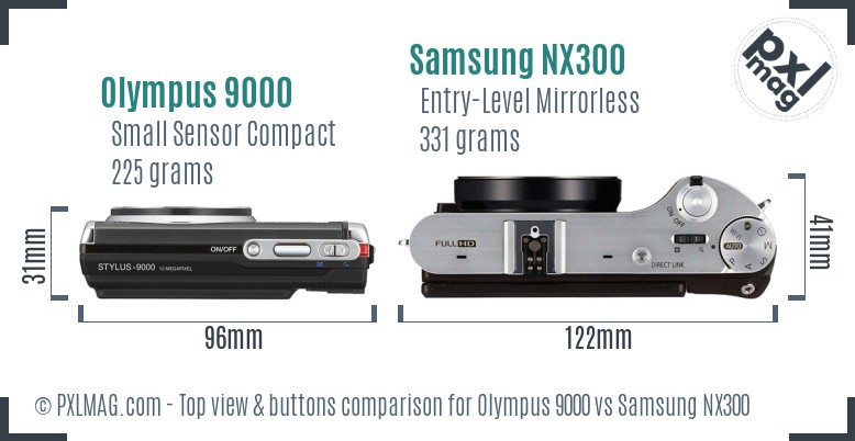 Olympus 9000 vs Samsung NX300 top view buttons comparison