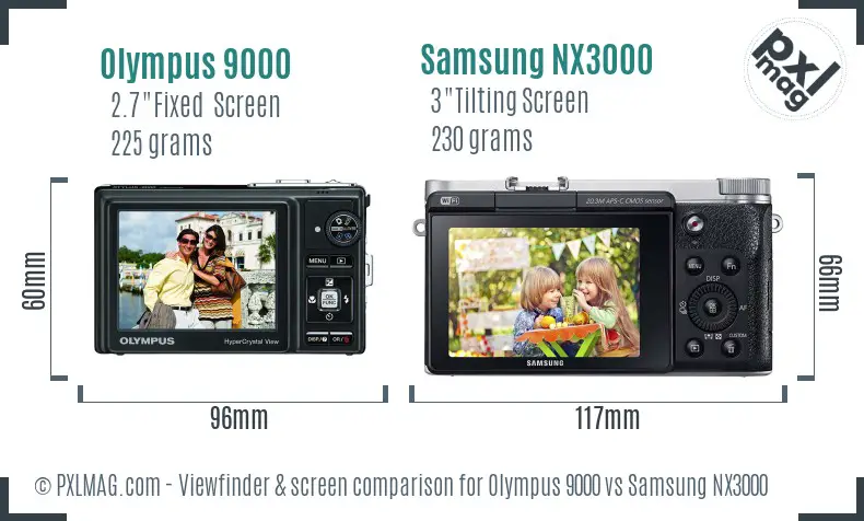 Olympus 9000 vs Samsung NX3000 Screen and Viewfinder comparison