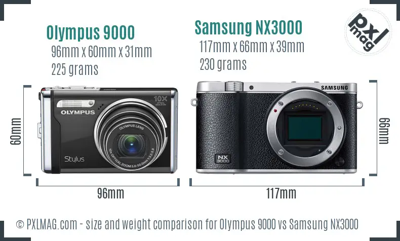 Olympus 9000 vs Samsung NX3000 size comparison