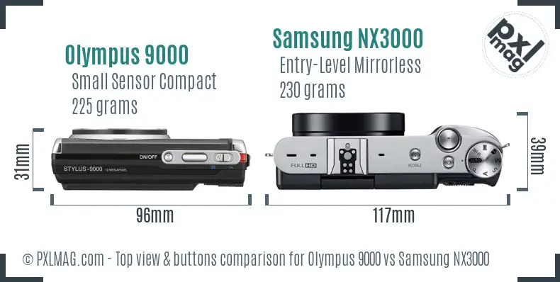 Olympus 9000 vs Samsung NX3000 top view buttons comparison