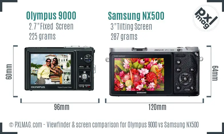 Olympus 9000 vs Samsung NX500 Screen and Viewfinder comparison