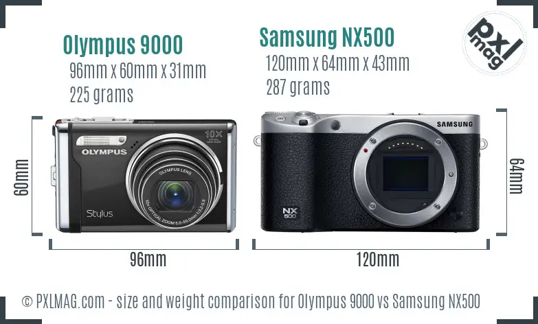 Olympus 9000 vs Samsung NX500 size comparison