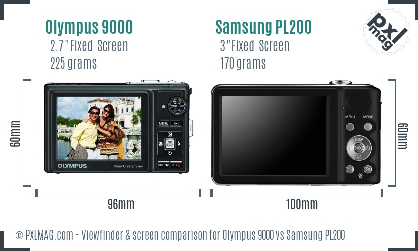 Olympus 9000 vs Samsung PL200 Screen and Viewfinder comparison