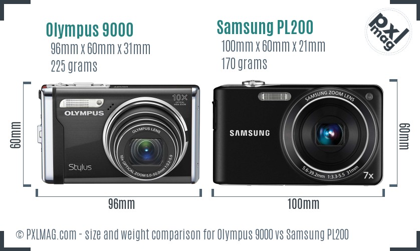 Olympus 9000 vs Samsung PL200 size comparison