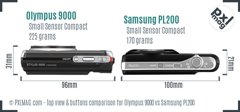 Olympus 9000 vs Samsung PL200 top view buttons comparison