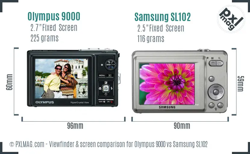 Olympus 9000 vs Samsung SL102 Screen and Viewfinder comparison