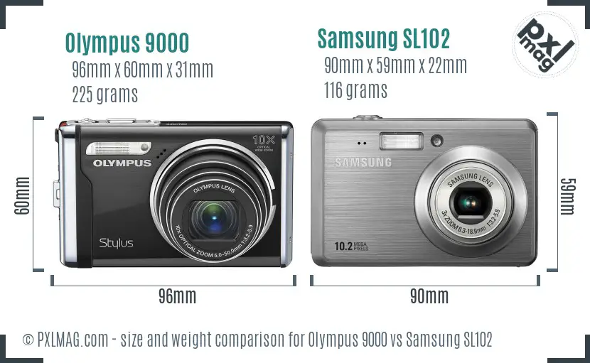 Olympus 9000 vs Samsung SL102 size comparison