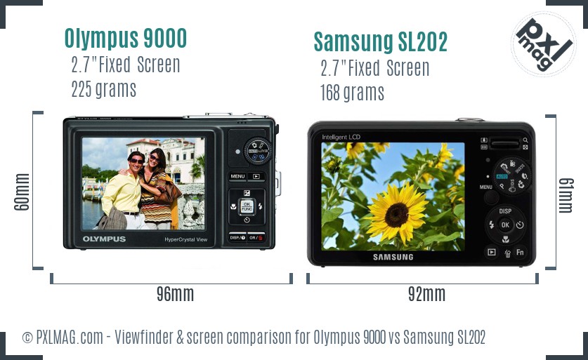 Olympus 9000 vs Samsung SL202 Screen and Viewfinder comparison