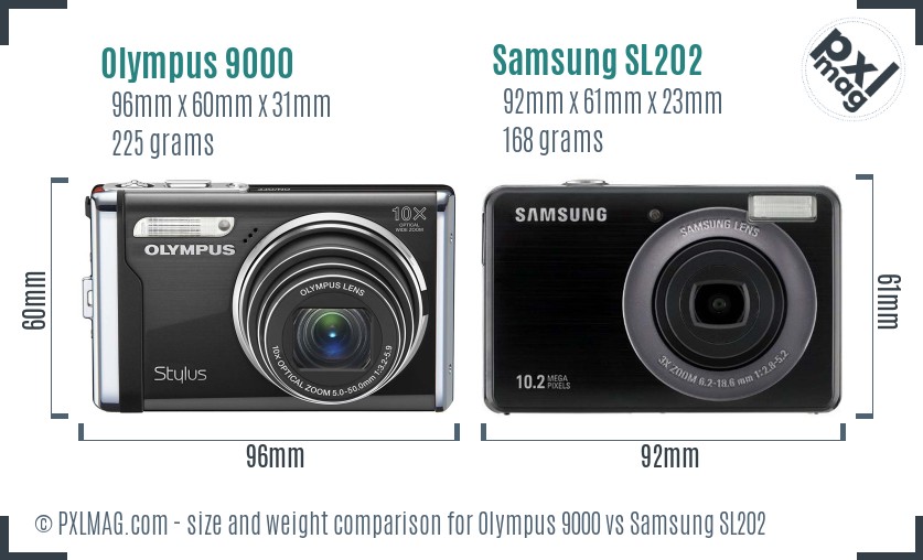 Olympus 9000 vs Samsung SL202 size comparison