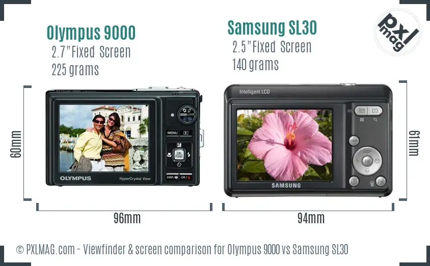 Olympus 9000 vs Samsung SL30 Screen and Viewfinder comparison