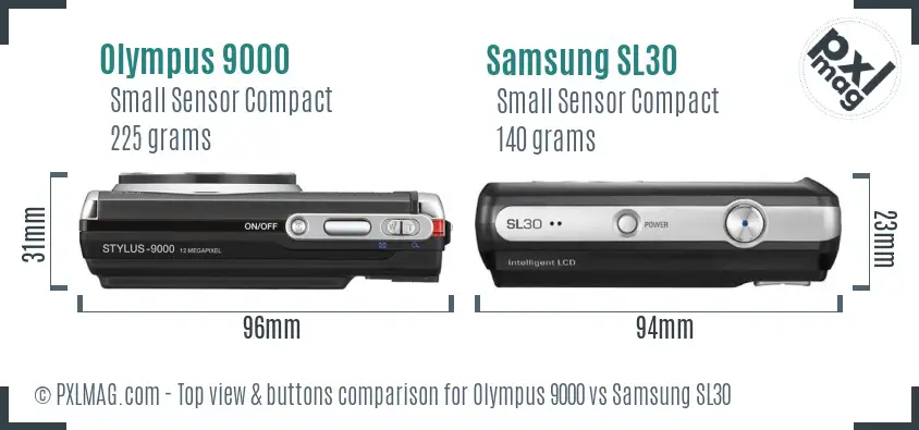 Olympus 9000 vs Samsung SL30 top view buttons comparison