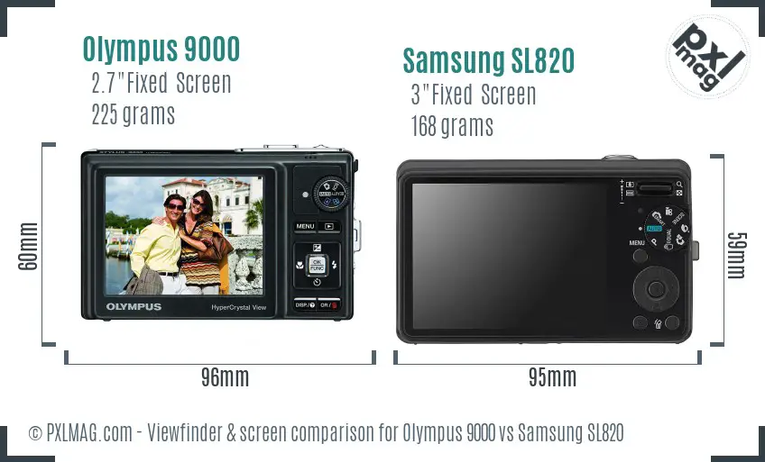 Olympus 9000 vs Samsung SL820 Screen and Viewfinder comparison