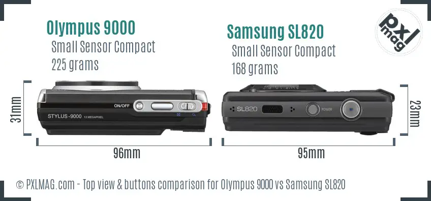 Olympus 9000 vs Samsung SL820 top view buttons comparison