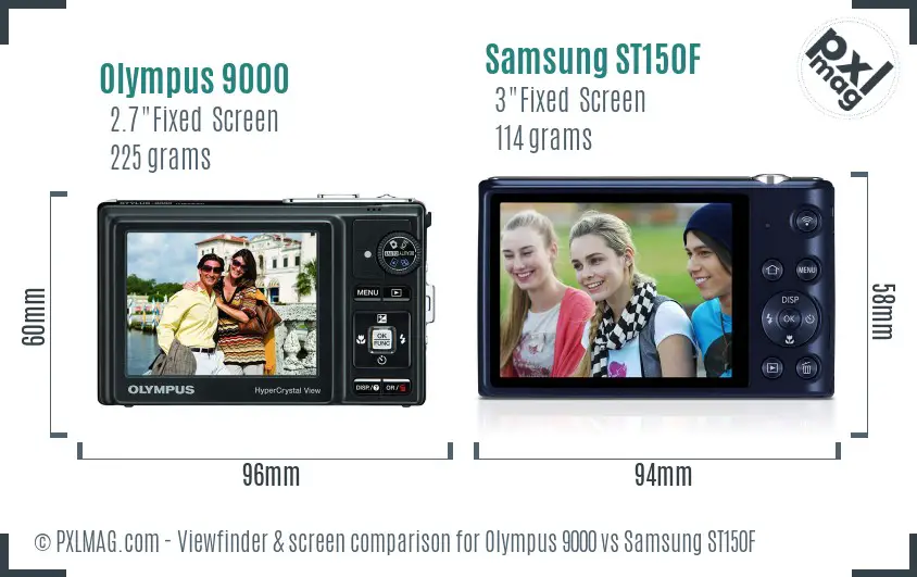 Olympus 9000 vs Samsung ST150F Screen and Viewfinder comparison