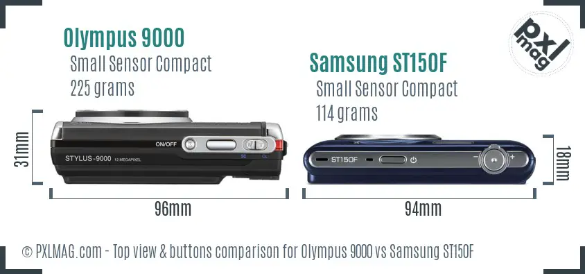 Olympus 9000 vs Samsung ST150F top view buttons comparison