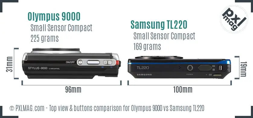 Olympus 9000 vs Samsung TL220 top view buttons comparison Olympus 9000 vs Samsung TL220 top view buttons comparison