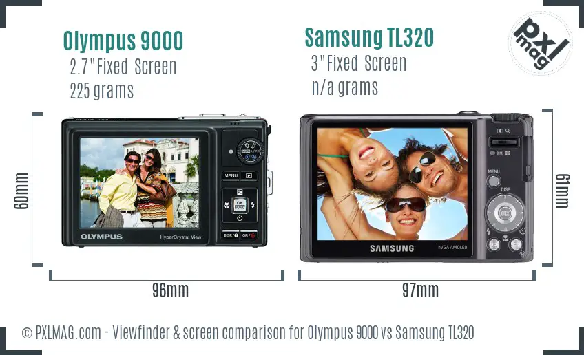 Olympus 9000 vs Samsung TL320 Screen and Viewfinder comparison