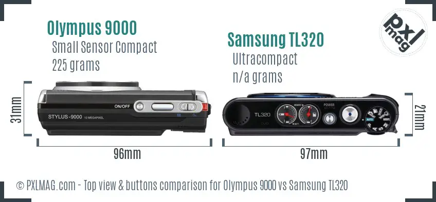 Olympus 9000 vs Samsung TL320 top view buttons comparison