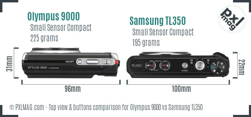 Olympus 9000 vs Samsung TL350 top view buttons comparison