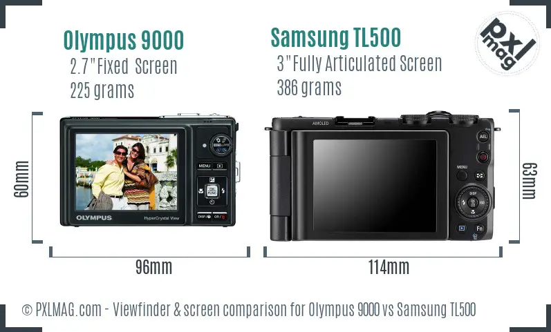 Olympus 9000 vs Samsung TL500 Screen and Viewfinder comparison