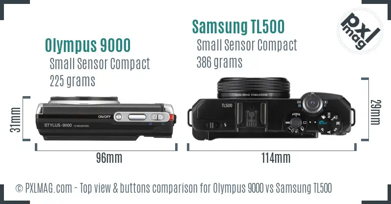 Olympus 9000 vs Samsung TL500 top view buttons comparison