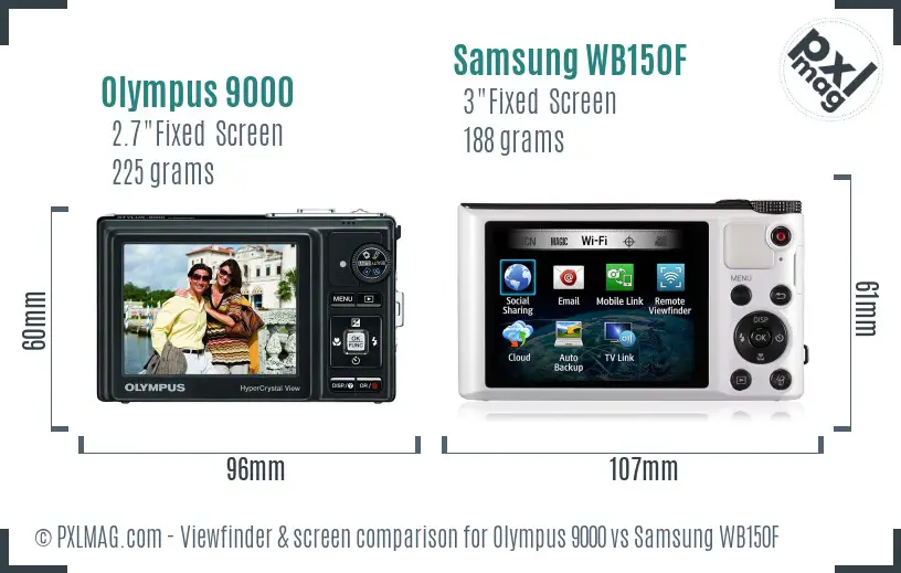 Olympus 9000 vs Samsung WB150F Screen and Viewfinder comparison