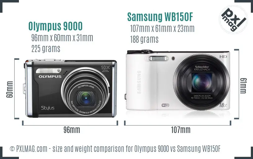 Olympus 9000 vs Samsung WB150F size comparison