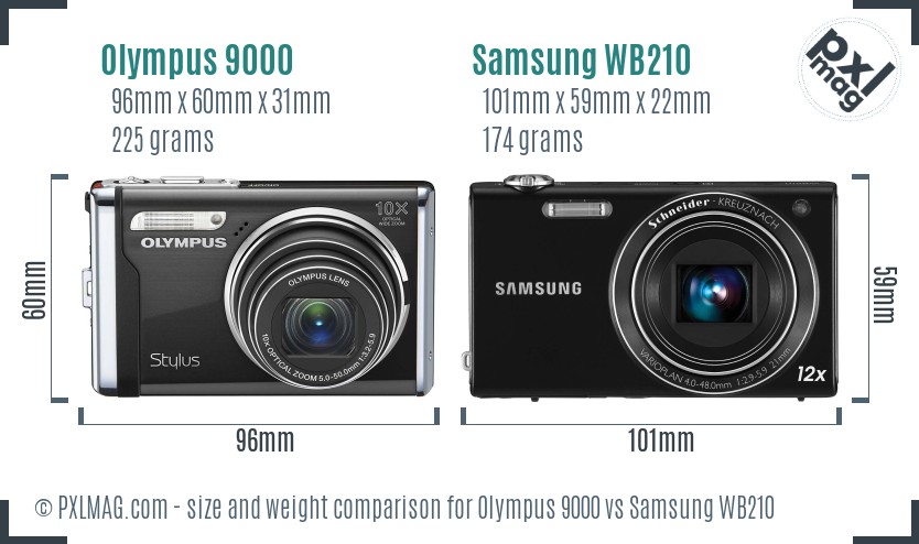 Olympus 9000 vs Samsung WB210 size comparison