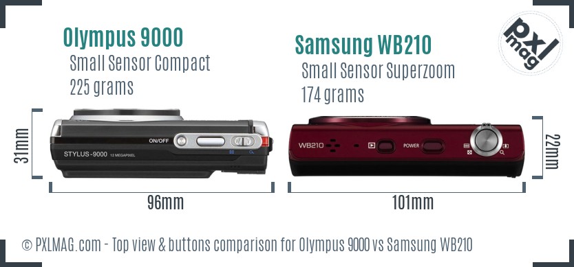 Olympus 9000 vs Samsung WB210 top view buttons comparison