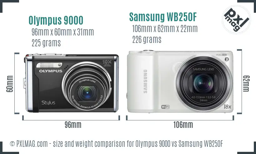 Olympus 9000 vs Samsung WB250F size comparison Olympus 9000 vs Samsung WB250F size comparison