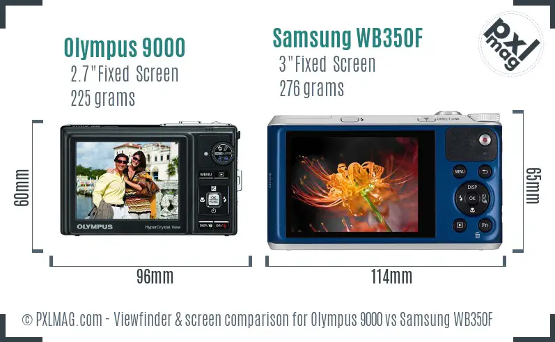 Olympus 9000 vs Samsung WB350F Screen and Viewfinder comparison